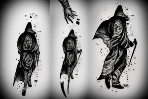 Black and white ronin walking

 in mist tattoo idea