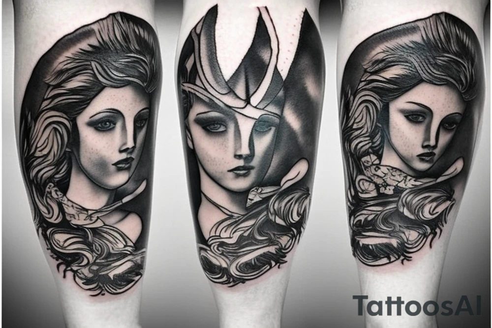 Greek mythology leg sleeve tattoo idea