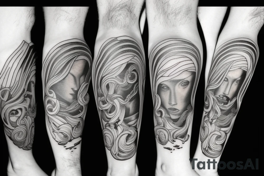 Greek mythology leg sleeve tattoo idea