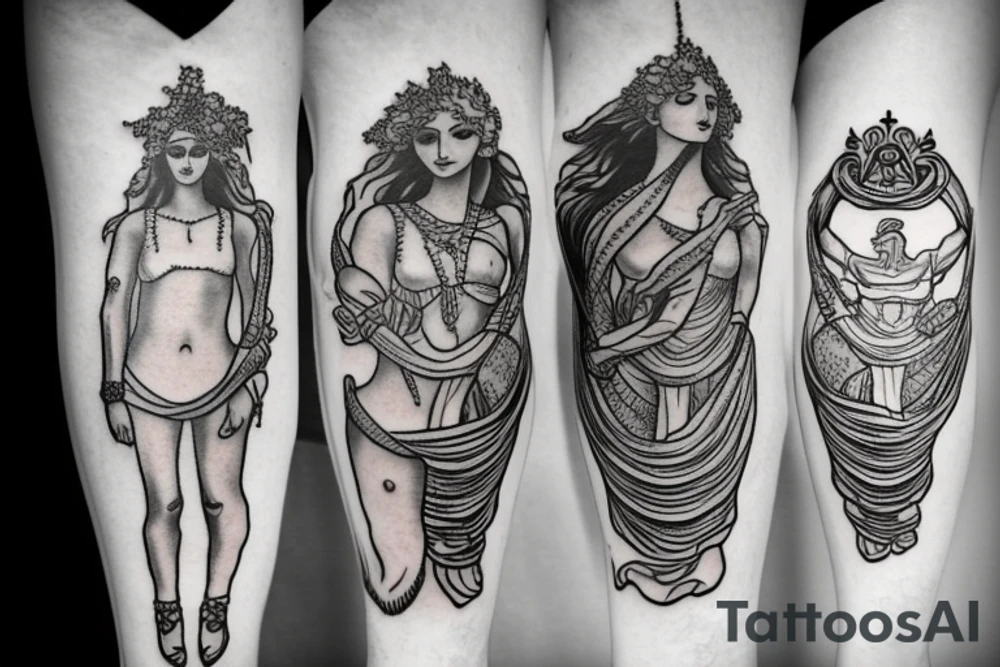 Greek mythology leg tattoo idea