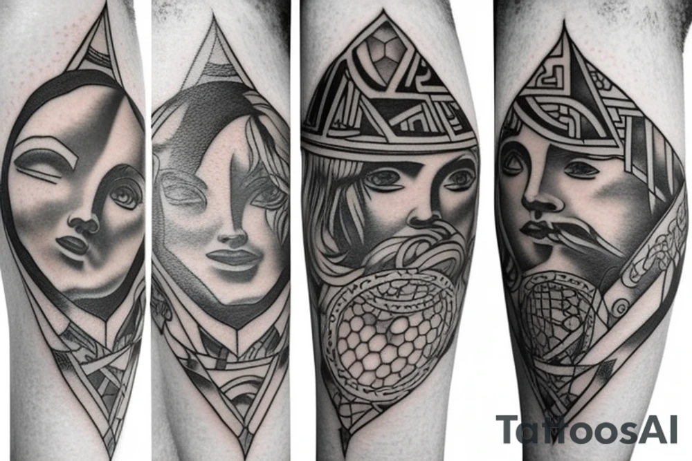 Geometry Greek mythology leg tattoo idea