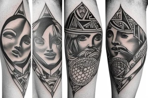 Geometry Greek mythology leg tattoo idea