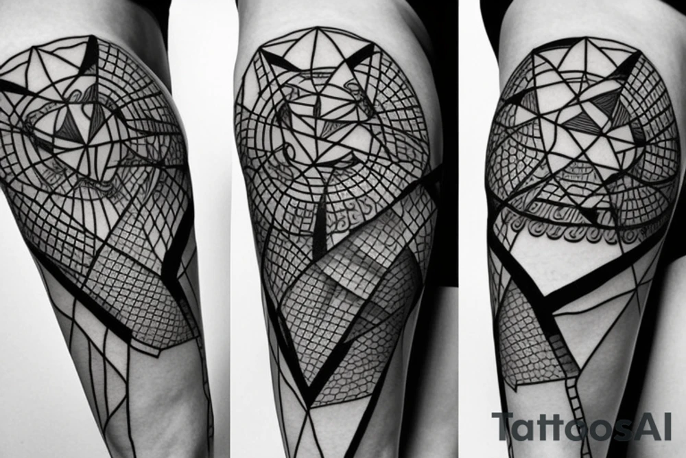 Geometry Greek mythology leg tattoo idea