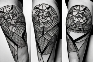 Geometry Greek mythology leg tattoo idea