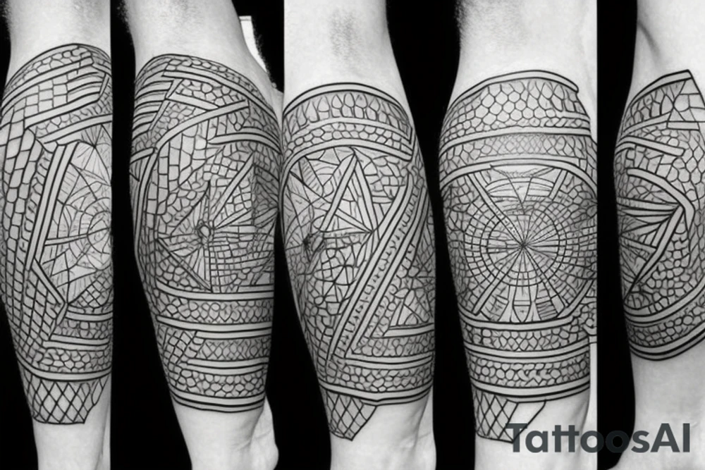 Geometry mythology leg tattoo idea
