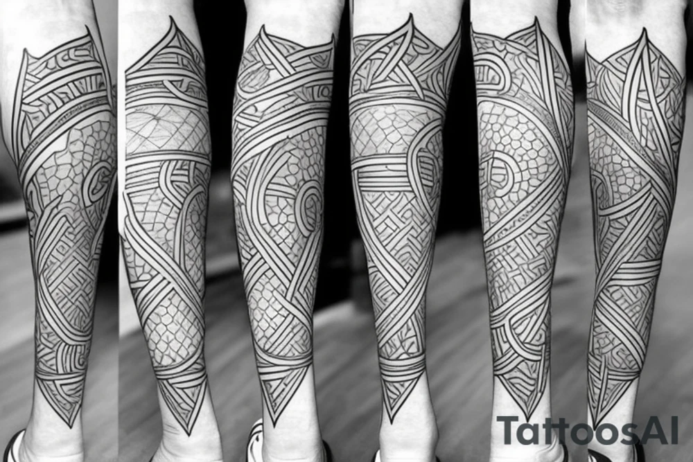 Geometry mythology leg tattoo idea