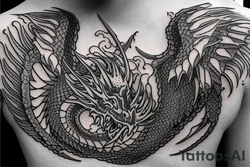 magic dragon time peice  on the upper chest tattoo idea
