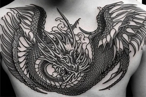 magic dragon time peice  on the upper chest tattoo idea