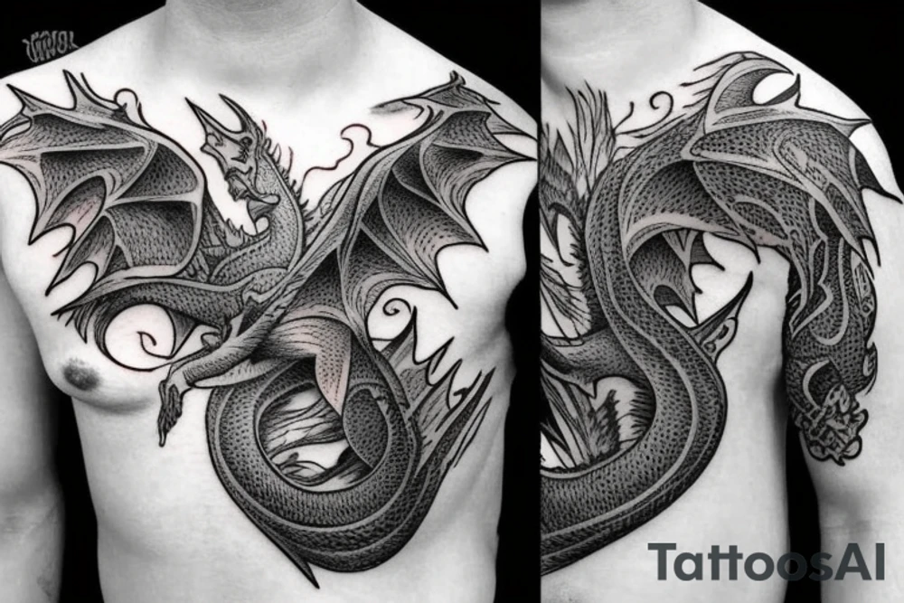 magic dragon time peice  on the upper chest tattoo idea