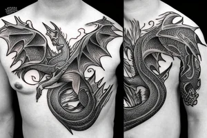 magic dragon time peice  on the upper chest tattoo idea