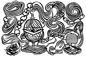 Hourglass with chains around them, with waves and sand inside tattoo idea