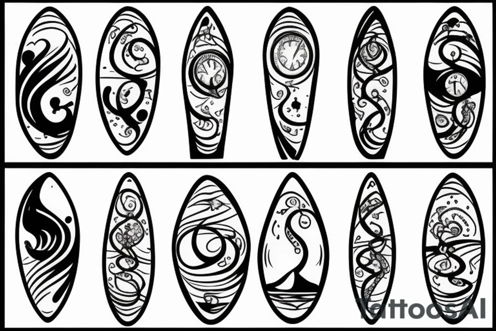 Hourglass with chains around them, with waves and sand inside tattoo idea