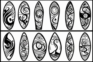 Hourglass with chains around them, with waves and sand inside tattoo idea