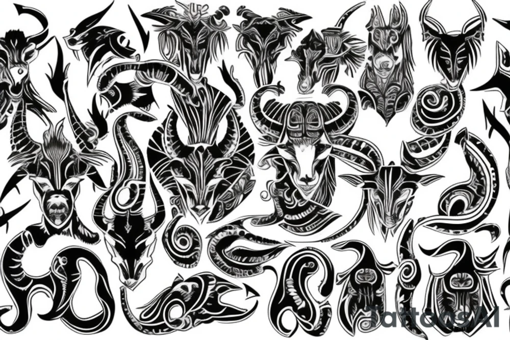Full back Saggitarius capricorn cancer tribal tattoo idea