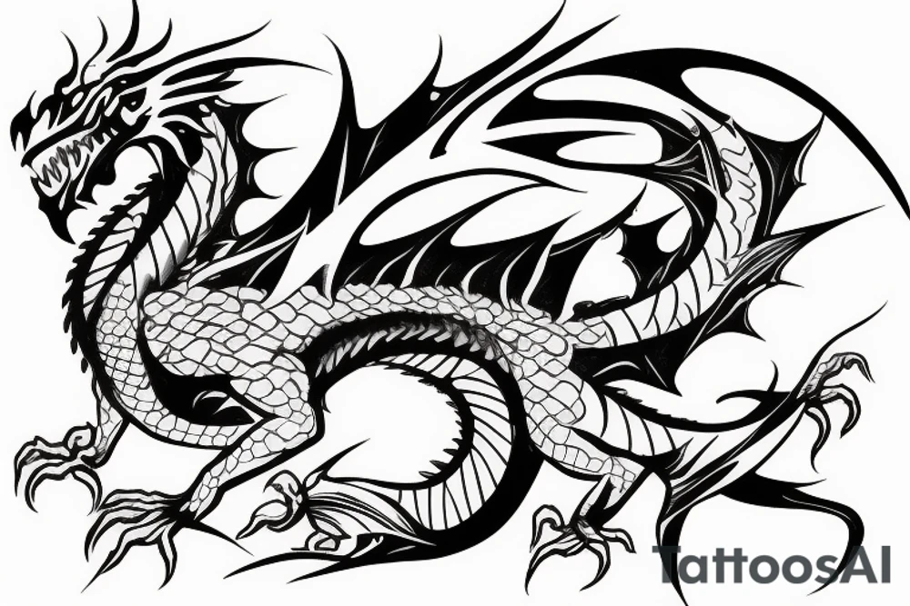 Dragon fire balance self power mental 3d tattoo idea