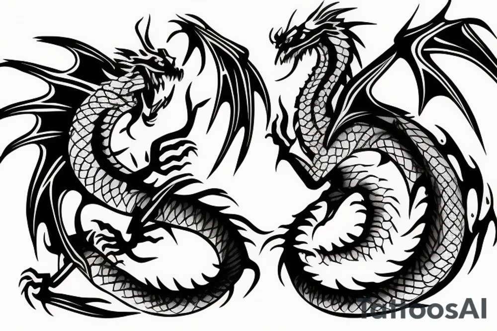 Dragon fire balance self power mental 3d tattoo idea