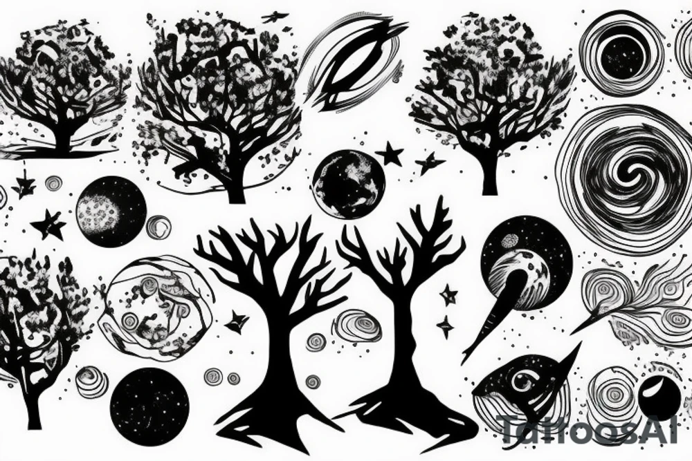 tree with space and black holes in it tattoo idea