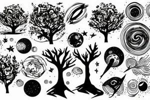 tree with space and black holes in it tattoo idea