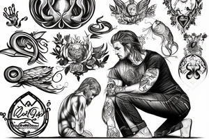 Prodigal son kneeling and Gods hands reaching out towards him tattoo idea