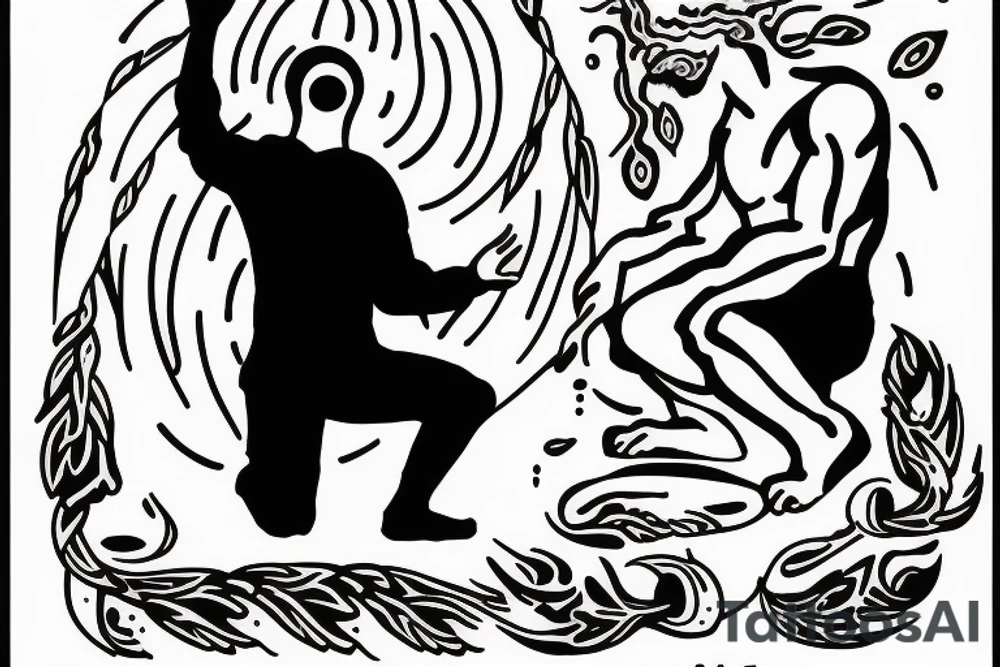 Prodigal son kneeling and Gods hands reaching out towards him tattoo idea