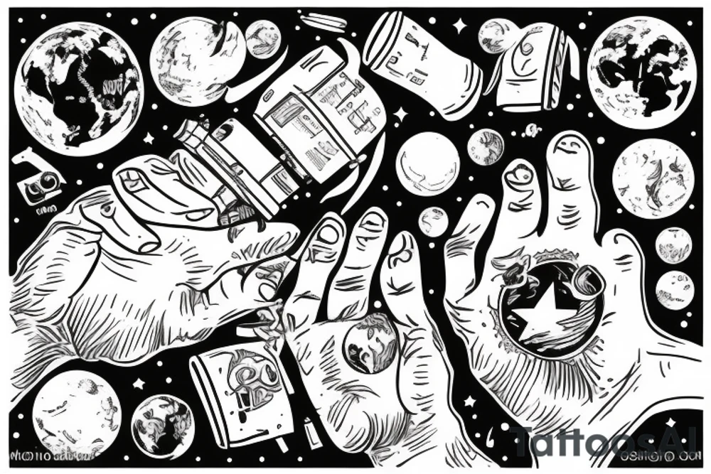 astronaut holding the world in his hands tattoo idea