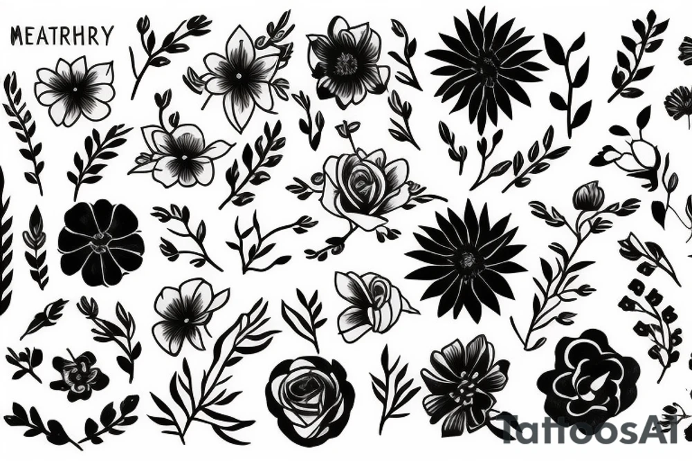 February March june October December birth month flower bouquet tattoo idea