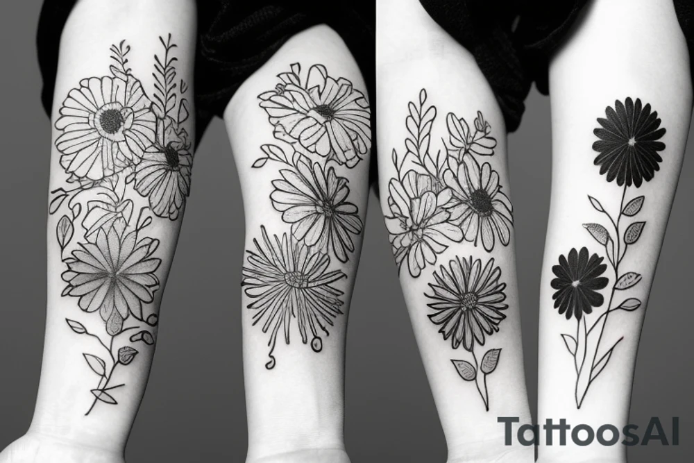 February March june October December birth month flower bouquet tattoo idea