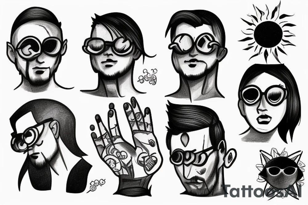 man looking to view with his hand hiding the sun from his eyes tattoo idea
