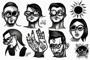 man looking to view with his hand hiding the sun from his eyes tattoo idea