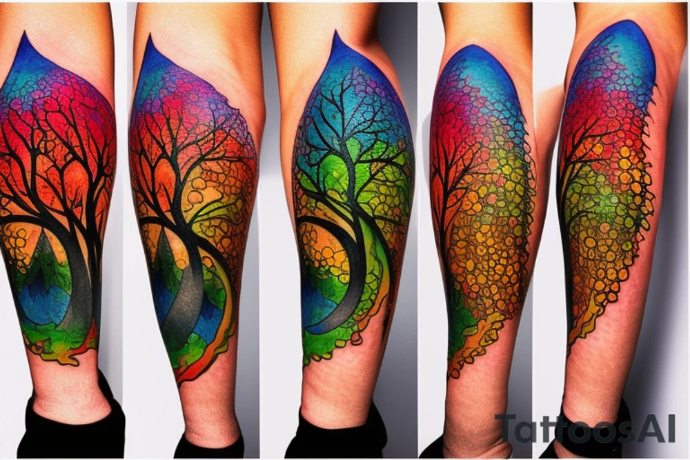 A colored tree of life with the 4 colored elements fire, water, air and earth for my forearm tattoo idea