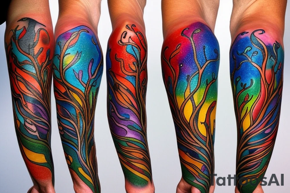 A colored tree of life with the 4 colored elements fire, water, air and earth for my forearm tattoo idea