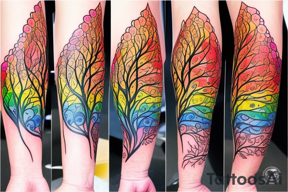 A colored tree of life with the 4 colored elements fire, water, air and earth for my forearm tattoo idea