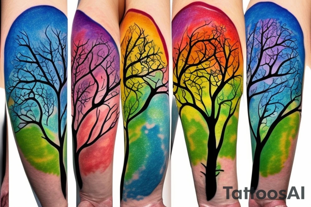 A colored tree of life with the 4 colored elements fire, water, air and earth for my forearm tattoo idea