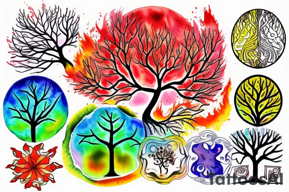 A colored tree of life with fire, water, air and earth for my forearm tattoo idea