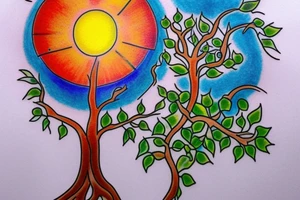 A colored tree of life in the background the sun for my forearm tattoo idea