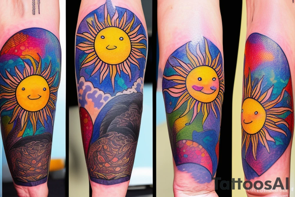 A colored tree of life in the background the sun for my forearm tattoo idea