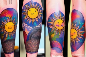 A colored tree of life in the background the sun for my forearm tattoo idea