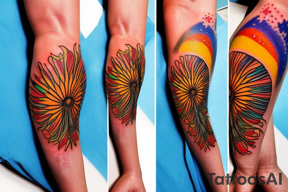 A colored tree of life in the background the sun for my forearm tattoo idea