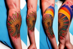 A colored tree of life in the background the sun for my forearm tattoo idea