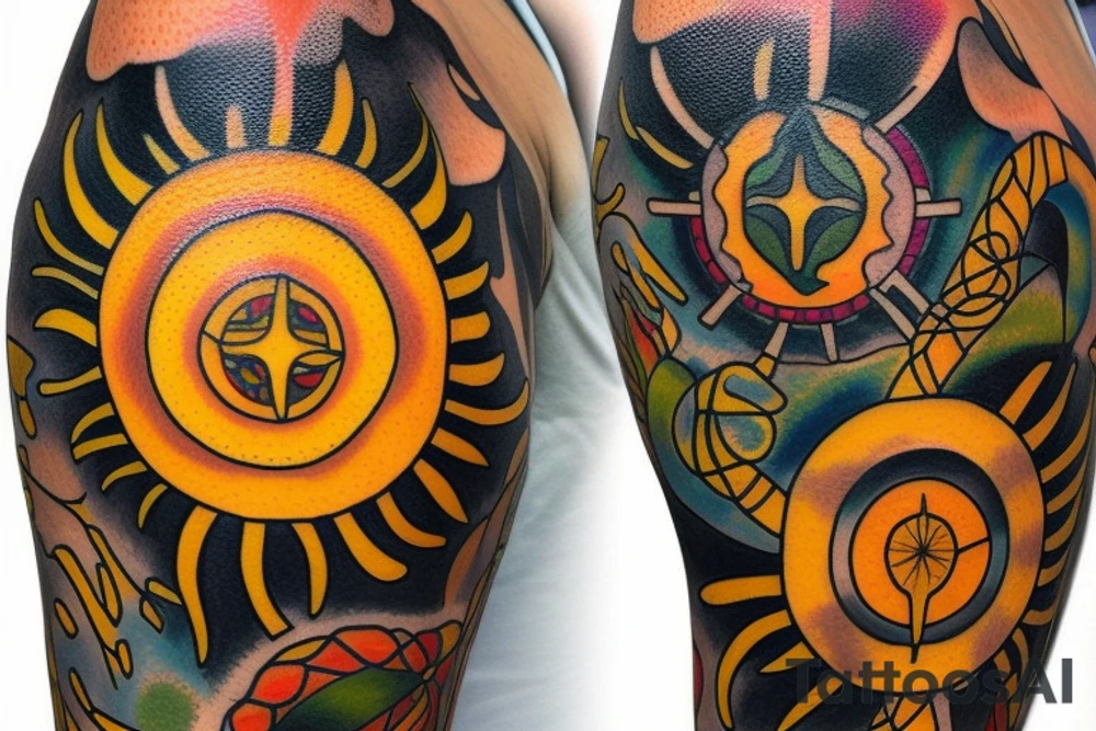 A colored tree of life in the background a yellow sun for my forearm tattoo idea