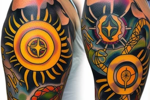 A colored tree of life in the background a yellow sun for my forearm tattoo idea