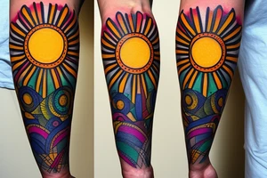 A colored tree of life in the background a yellow sun for my forearm tattoo idea