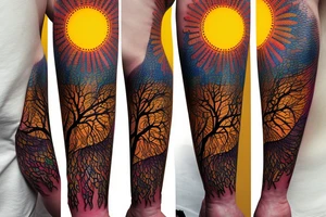 A colored tree of life in the background a yellow sun for my forearm tattoo idea