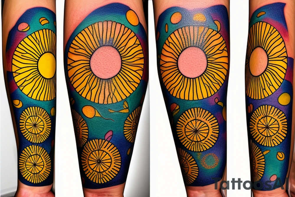 A colored tree of life in the background a yellow sun for my forearm tattoo idea