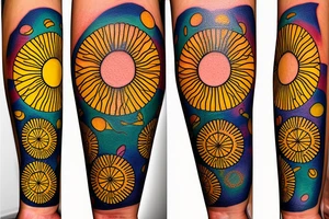 A colored tree of life in the background a yellow sun for my forearm tattoo idea