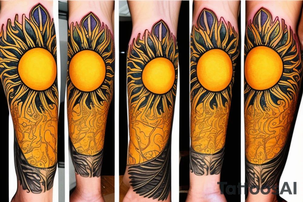 A colored tree of life in the background a yellow sun for my forearm tattoo idea