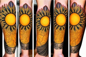 A colored tree of life in the background a yellow sun for my forearm tattoo idea