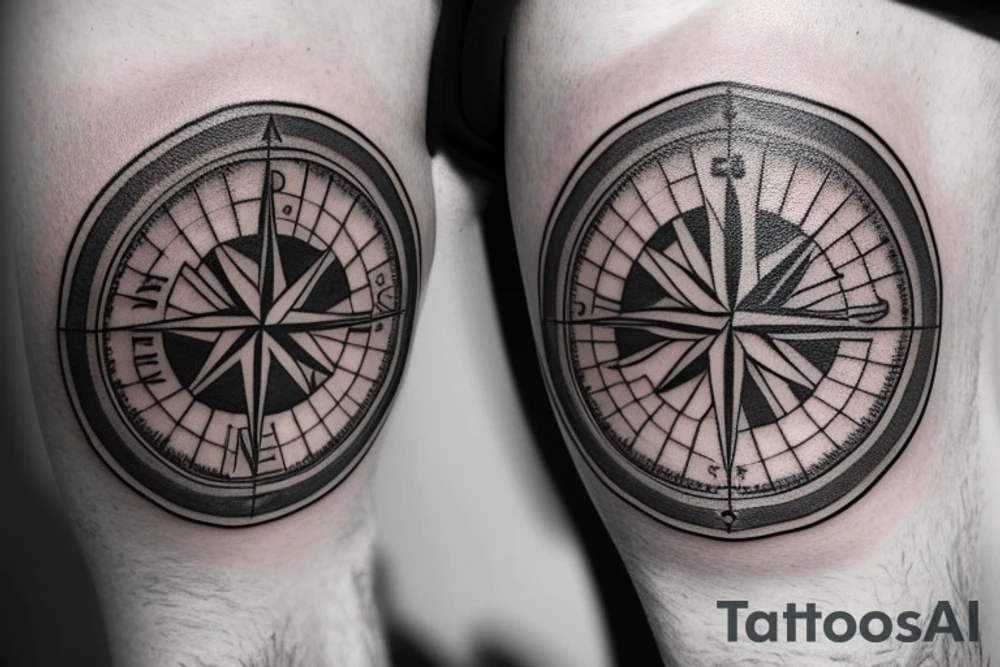 compass tattoo with celestial objects in the background. With a small pocket watch design in it. tattoo idea