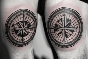 compass tattoo with celestial objects in the background. With a small pocket watch design in it. tattoo idea