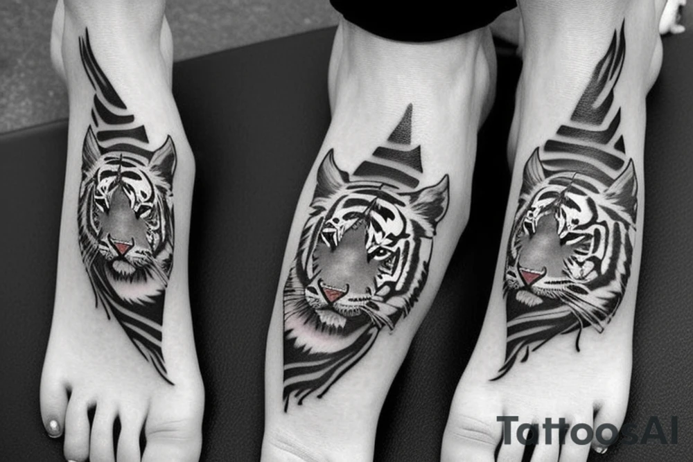 tiger in the snow on the foot tattoo idea